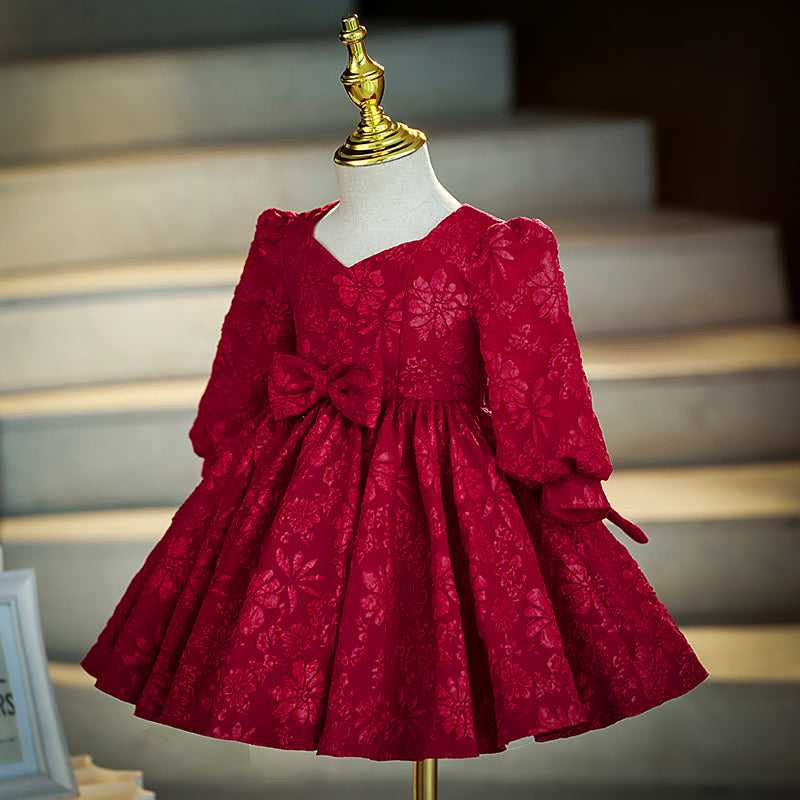 Baby Girls Christmas Embroidery Bow  Birthday Princess Dress