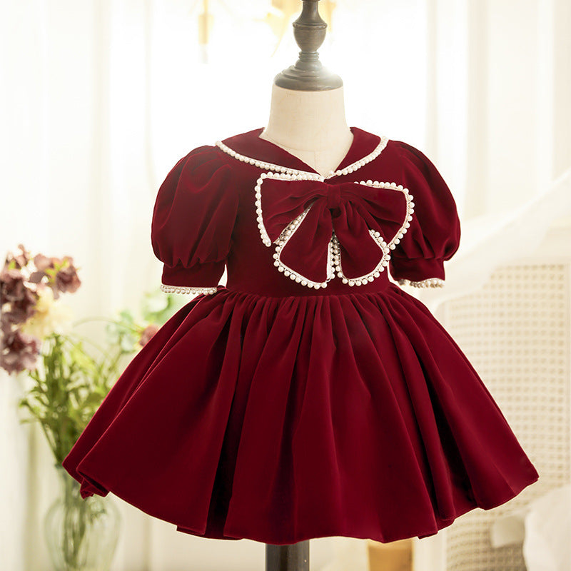 Baby Girl Red Bow Knot Wedding Birthday Princess Dress