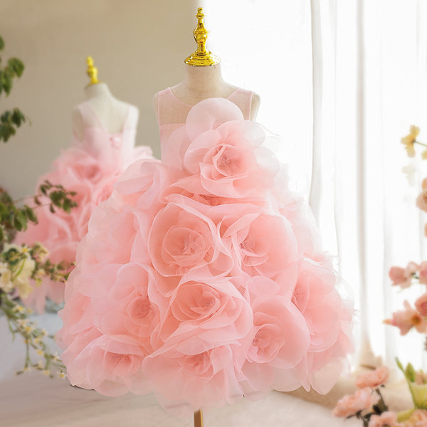 Girl Easter Dress Big Flowers Puffy Birthday Party Dress