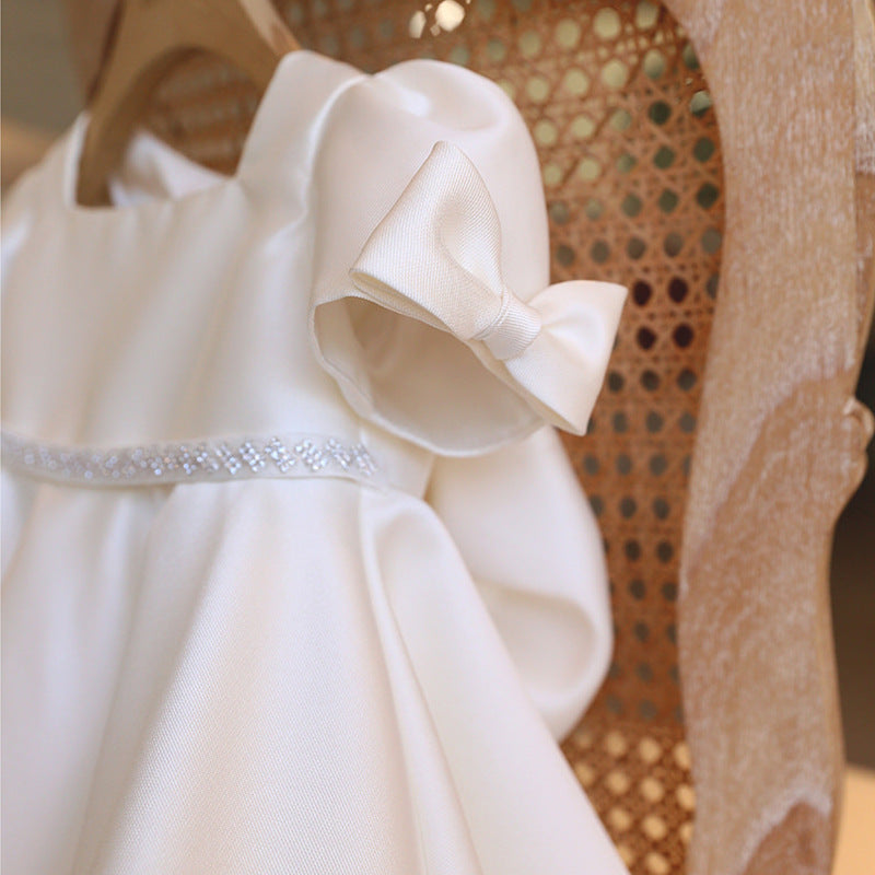 Baby Girl and Toddler Formal Princess Dress White Big Bow Christening Dress