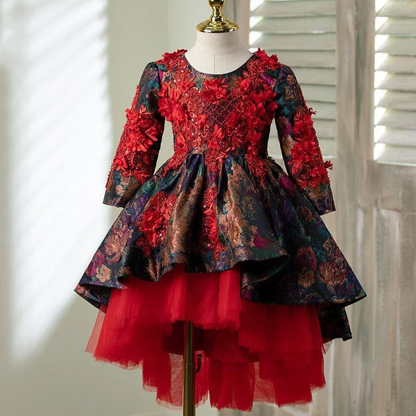 Toddler Prom Dress Flower Girl Spring Color Contrast Vinatge Embroidery Puffy Party Dress