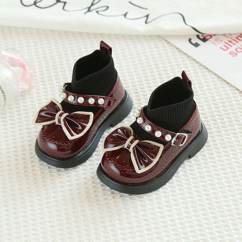 Baby Girl Leather Shoes Pearl Socks Boots Princess Shoes