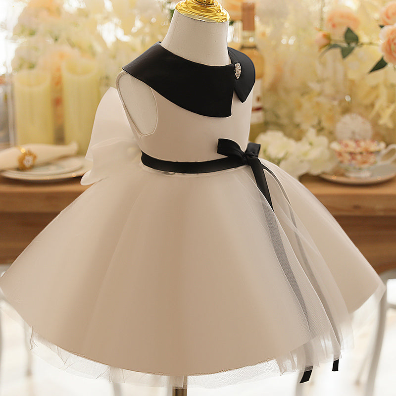 Baby Girl White Sleeveless Elegant Birthday Party Formal Dress Toddler Prom Dress