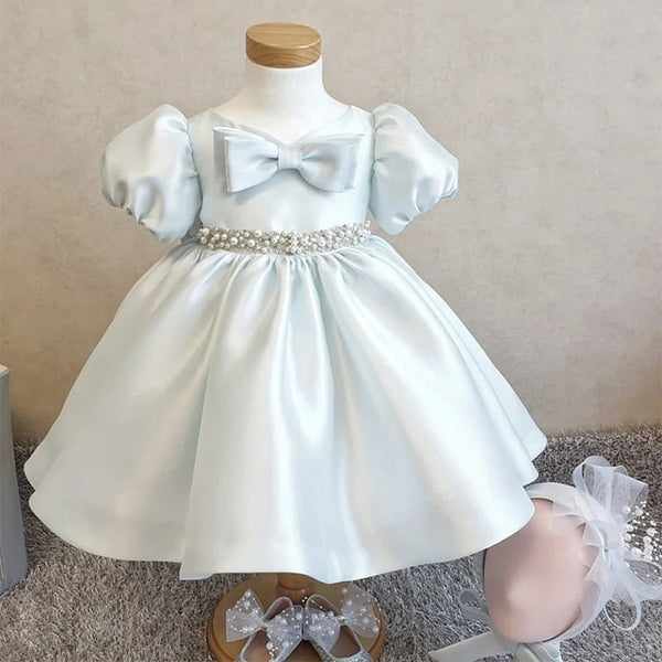 Baby Girl Princess Dress Girl Bead bow puff sleeves Puffy Birthday Party Dress