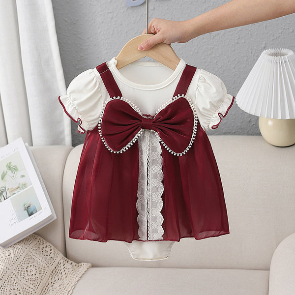 Baby Girl Dress Toddler Rosette Cute Short-sleeved Romper