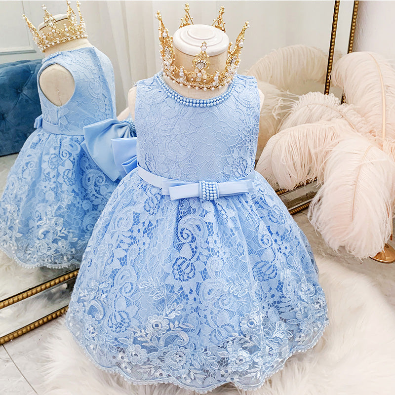 Baby Girl Princess Dress Toddler Bow Sleeveless Lace Birthday Party Dresses Girl Prom Dresses