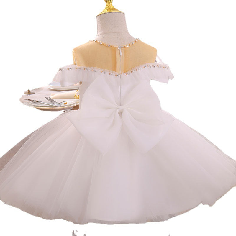 Toddler Ball Gowns Flower Girl Birthday Gold White Baptism Communion Princess Pageant Dress