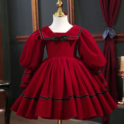 Flower Girl Dress Toddler Winter Red Long Sleeve Fluffy Pageant Princess Dress