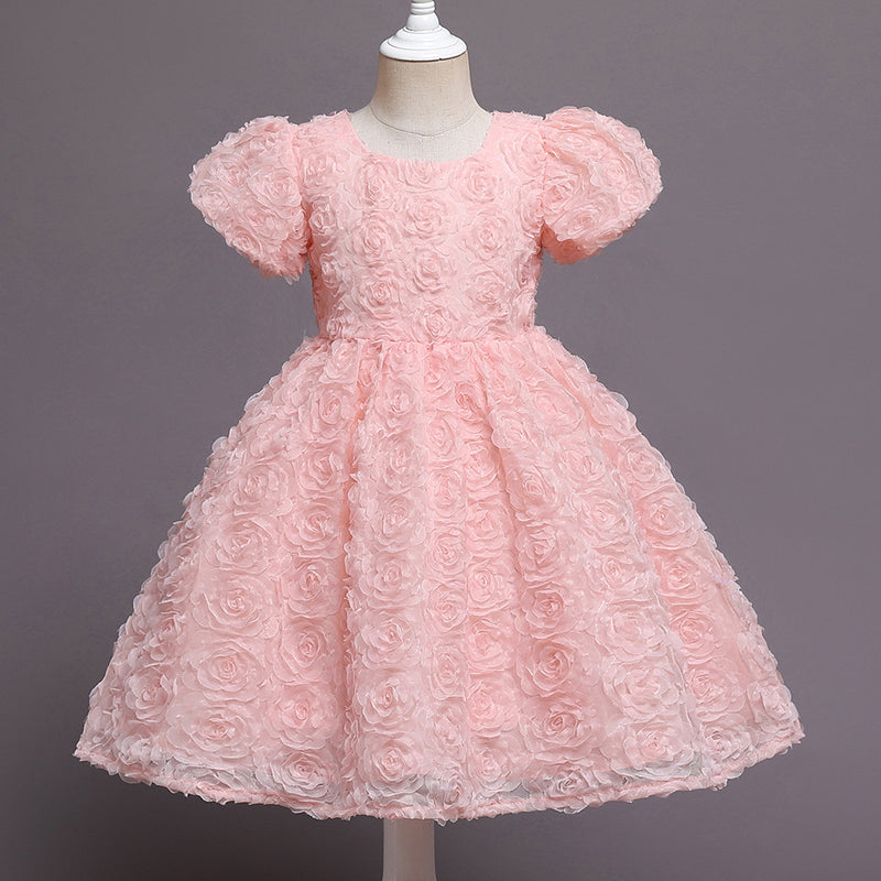 Baby Girl Flowers Puffy Rose Birthday Cake Dress