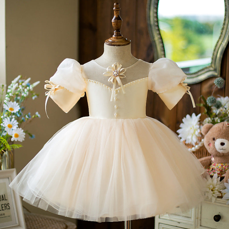 Baby Girl Dress Toddler Puff Sleeves Cute Mesh Flower Girl Dress Princess Dress