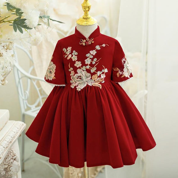 Girl Christmas Dress Baby Girl Elegant Embroidery Flower Girl Dress Princess Dress
