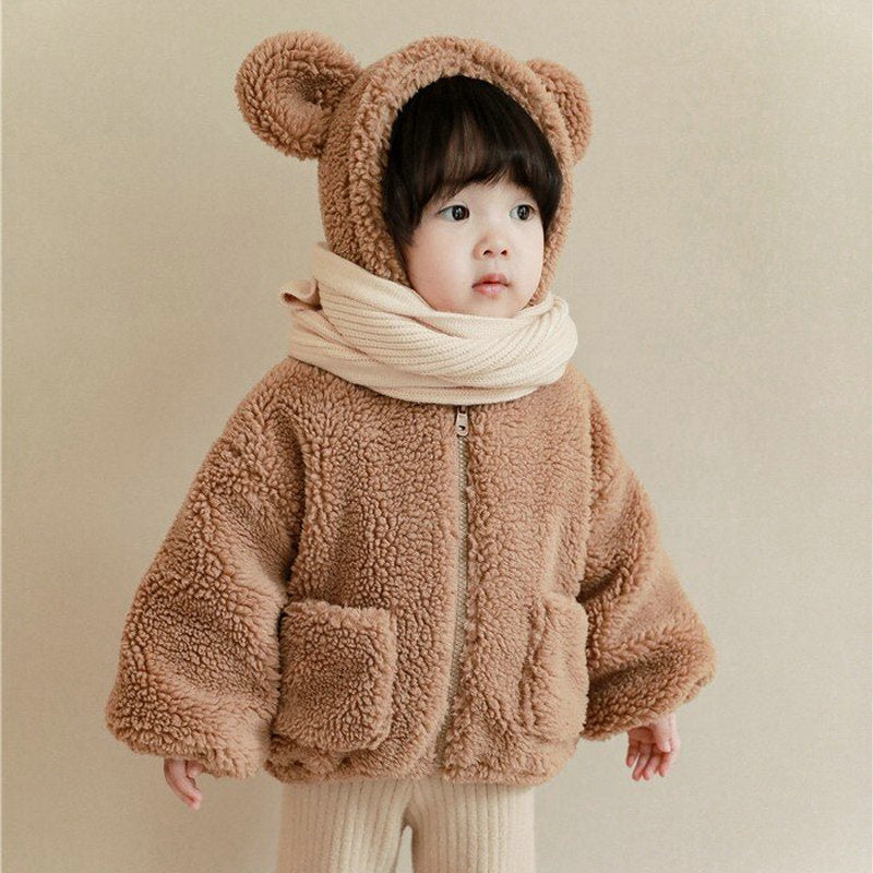 Girls' Lamb Velvet Padded Bear Coat