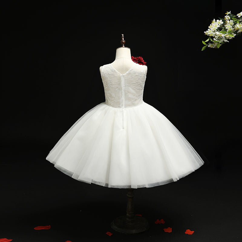 Toddler Girl Round Neck White Elegant Puffy Princess Party Dress