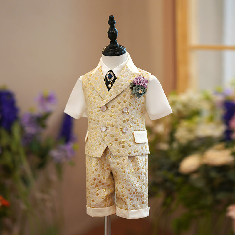 Summer Baby Boy Wedding Birthday Costume Vest Suit Set