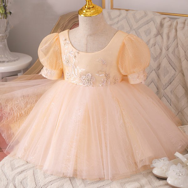 Baby Girl Dress Toddler Ball Gowns Princess Party Dress Lovely Lace Bow Fluffy Flower Girl Dress