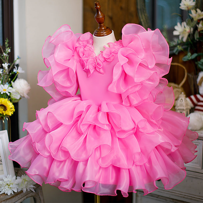 Girl Christmas Dress Toddler Ball Gowns Girl Pageant Summer Pink Bow Puff Princess Party Dress