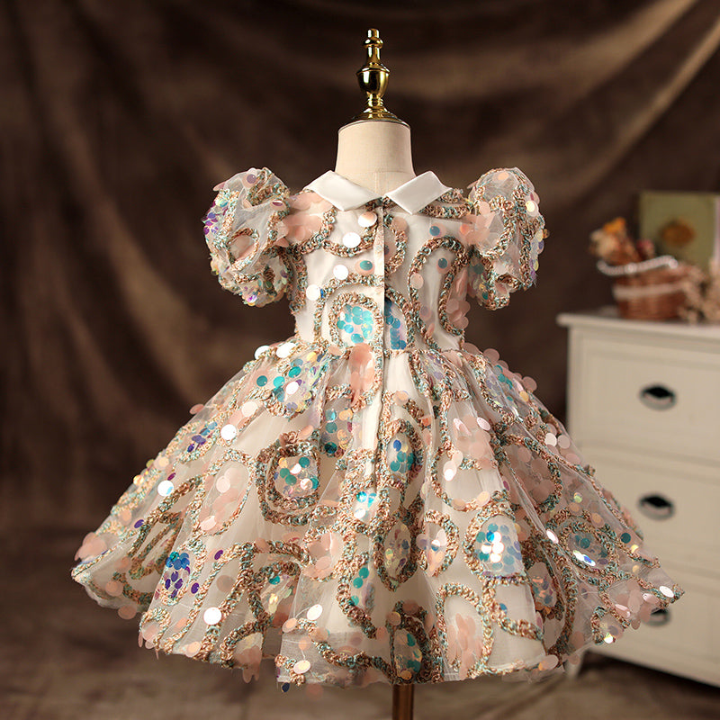 Girl Sequins Pearl Princess Party Dress Baby Girl Formal Dresses