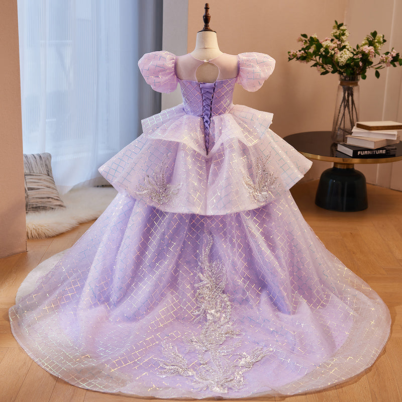 Girls Princess Birthday Party Trailing Fluffy Pageant Dress