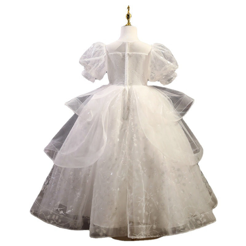 First Communion Dress Girls Birthday Party Dress White Elegant Sequin Formal Princess Dress