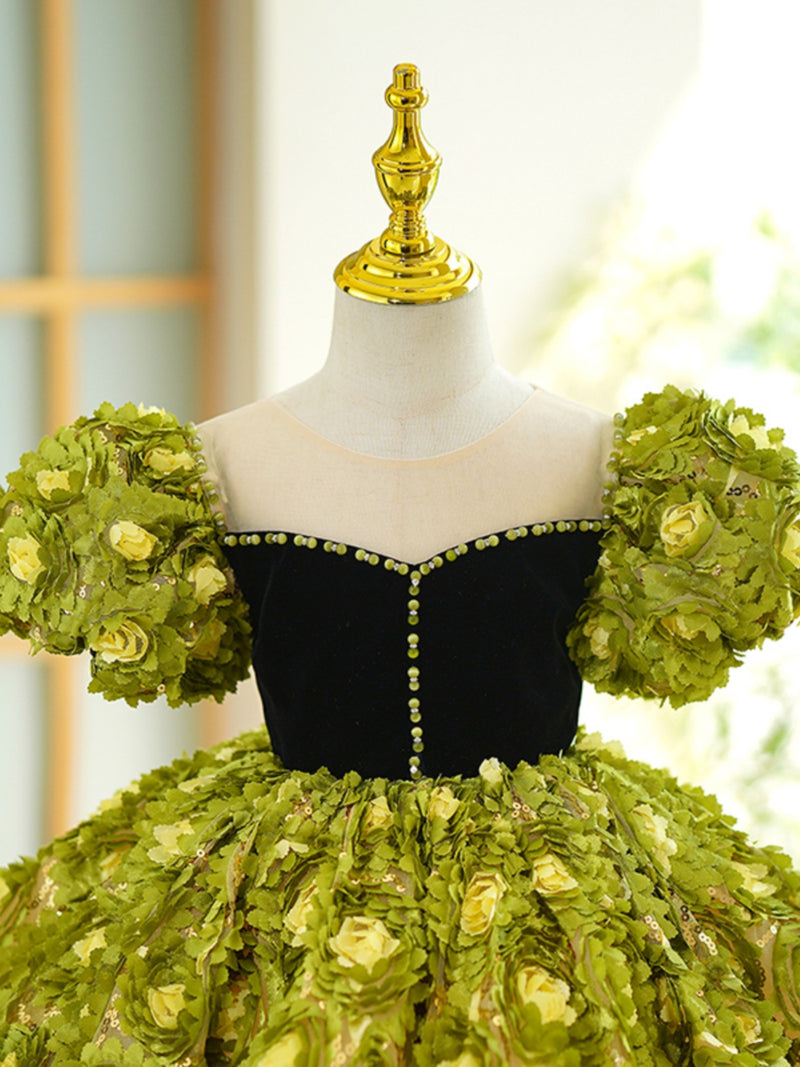 Baby Girl Toddler Flower Green Princess Birthday Dress