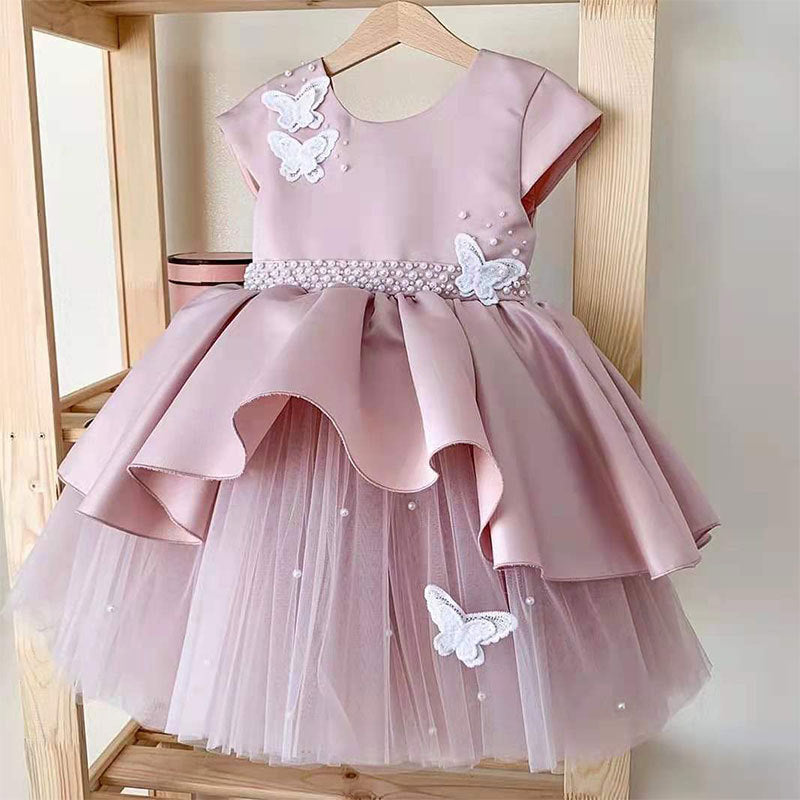 Baby Girl Formal Princess Dress Toddler Butterfly Fluffy Cake Birthday Party Dress