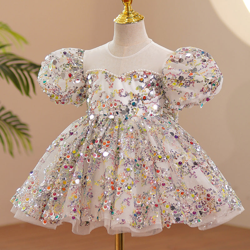 Baby Girl Summer Colorful Sequins Puffy Birthday Princess Dress