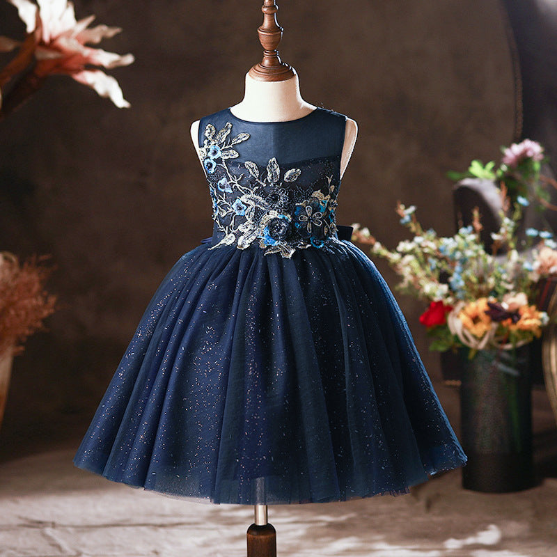 Baby Girl Formal Princess Dresses Girl Summer Round Neck Blue Embroide marryshe Baby Girl Formal Princess Dresses Girl Summer Round Neck Blue Embroide marryshe