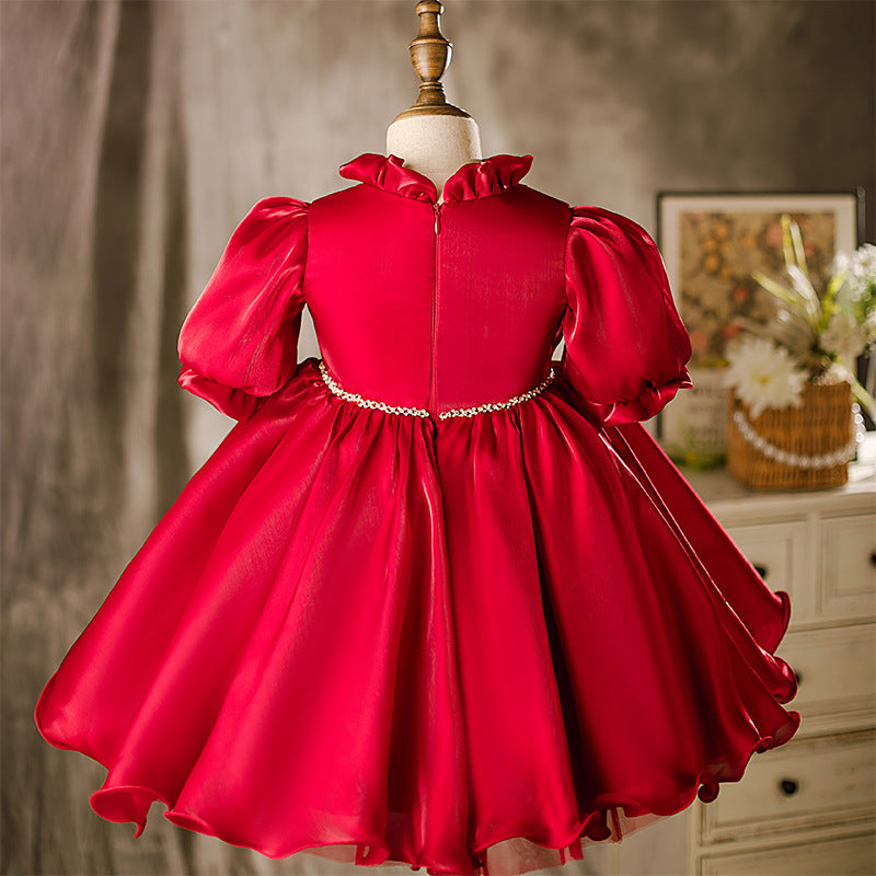 Girl Christmas Dress Baby Girl and Toddler Red Puffy Princess Birthday Party Dress