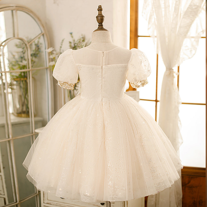 Baby Girl Baptism Dress Girl Elegant Puff Sleeve Sequin Birthday Party Dress