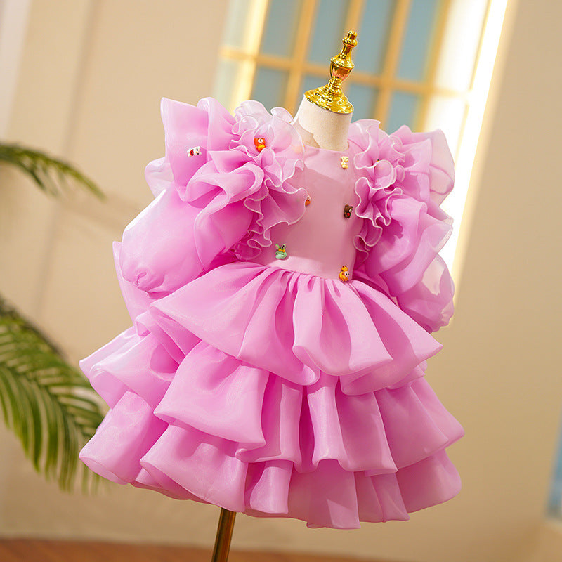 Toddler Girl Party Dress Girl Pink Cartoon Cake Fluffy Princess Dress