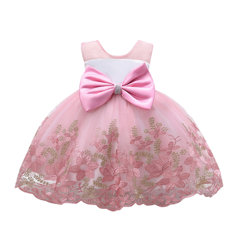 Girl Formal Dress Toddler Birthday Party Sleeveless Embroidery Bow Princess Dress
