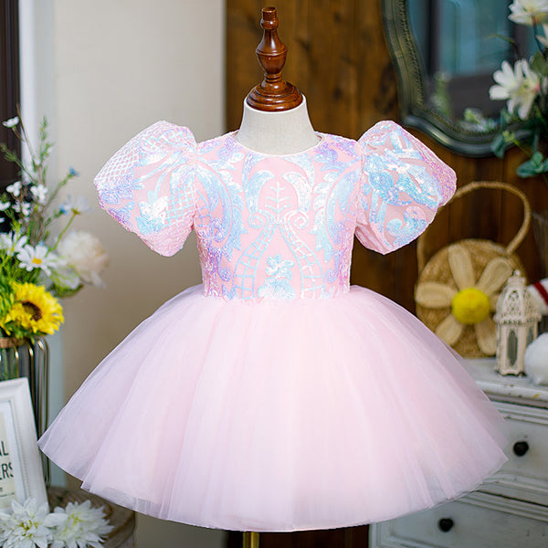 Girl Christmas Dress Toddler Prom Dress Girl Sequin Puff Sleeve Puffy First Communion Birthday Party Dress