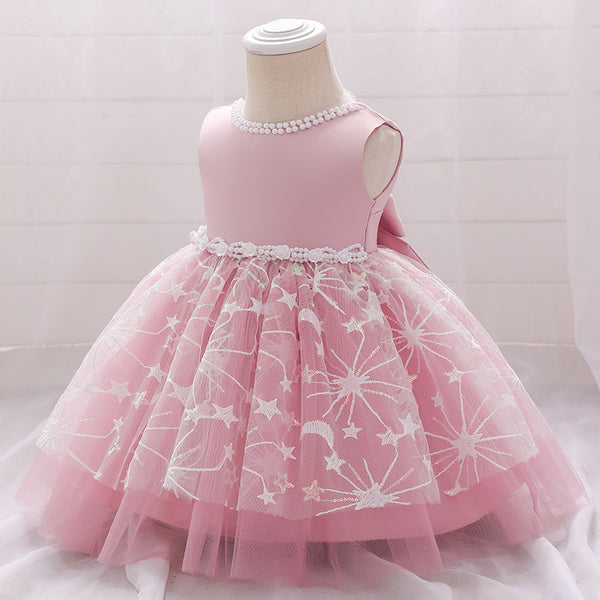 Little Girl Dress Toddler Prom Beaded Round Neck Sleeveless Puffy Princess Dress