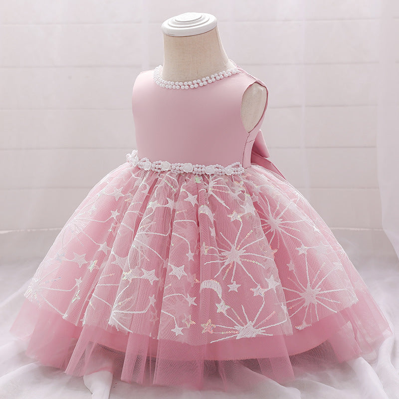 Little Girl Dress Toddler Prom Beaded Round Neck Sleeveless Puffy Princess Dress