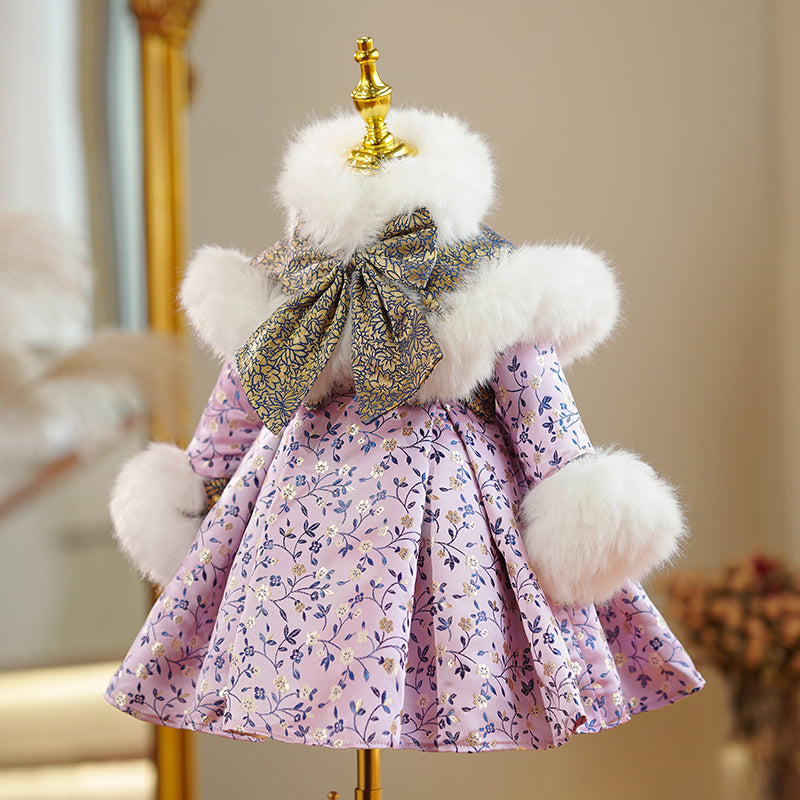 Baby Girl Party Dress Toddler Winter Plush Floral Long Sleeve Princess Dress