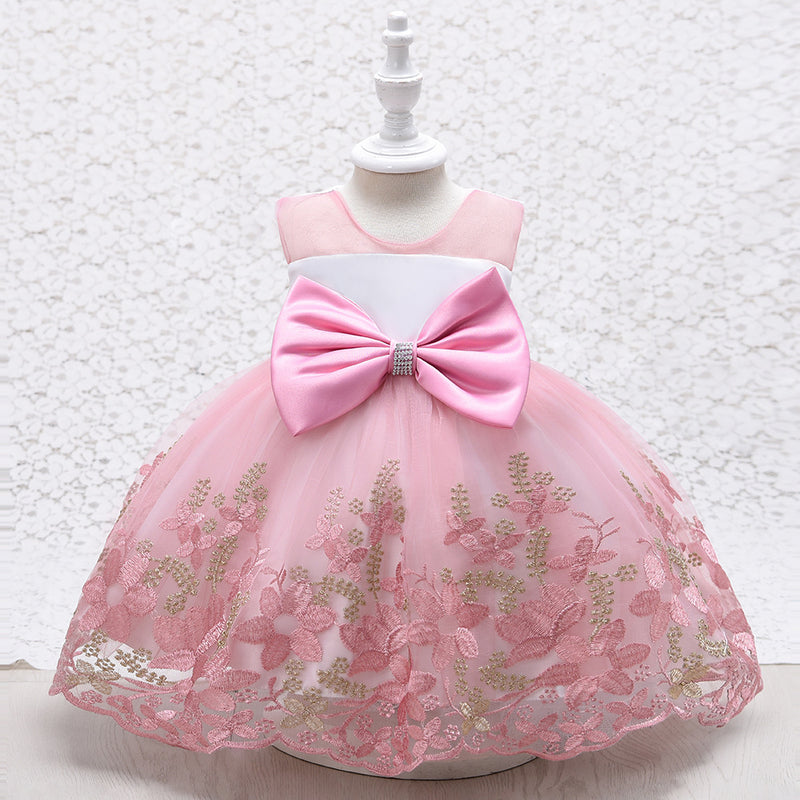 Girl Formal Dress Toddler Birthday Party Sleeveless Embroidery Bow Princess Dress