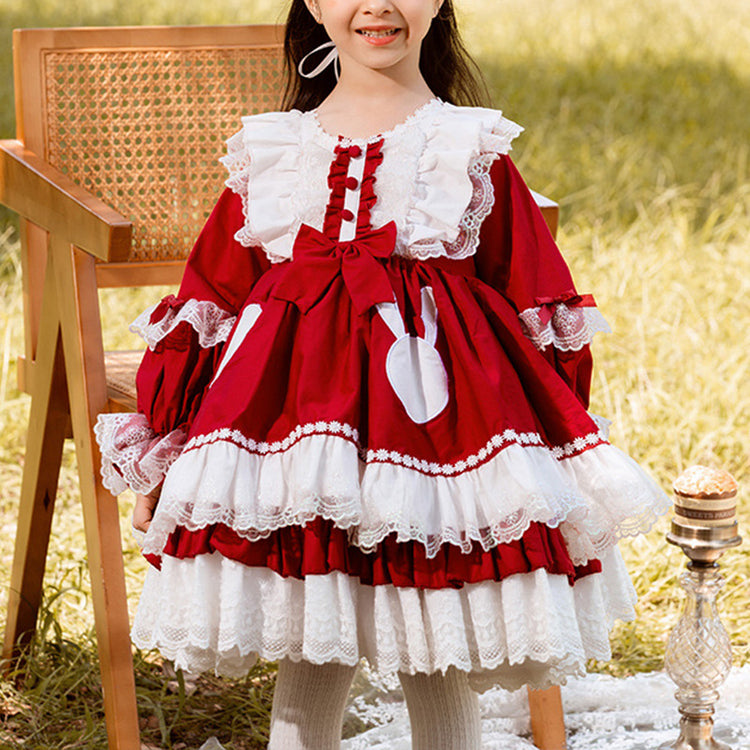 Baby Girl Dress Little Girl Vintage Long Sleeve Lolita Fluffy Party Princess Dress