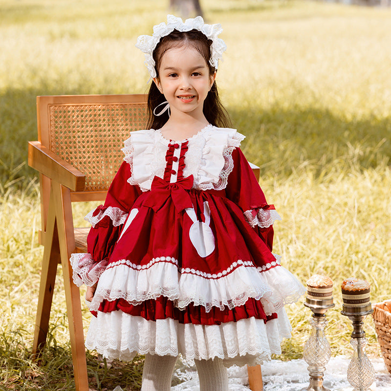 Baby Girl Dress Little Girl Vintage Long Sleeve Lolita Fluffy Party Princess Dress, Wine red / 0-1 Year (80cm) Baby Girl Dress Little Girl Vintage Long Sleeve Lolita Fluffy Party Princess Dress, Wine red / 0-1 Year (80cm)