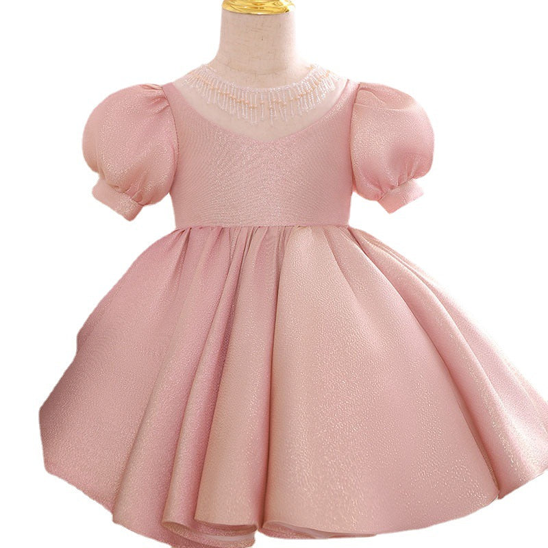 Folwer Girl Dress Toddler Pegeant Puff Sleeves Pink Cute Puffy Princess Party Dress