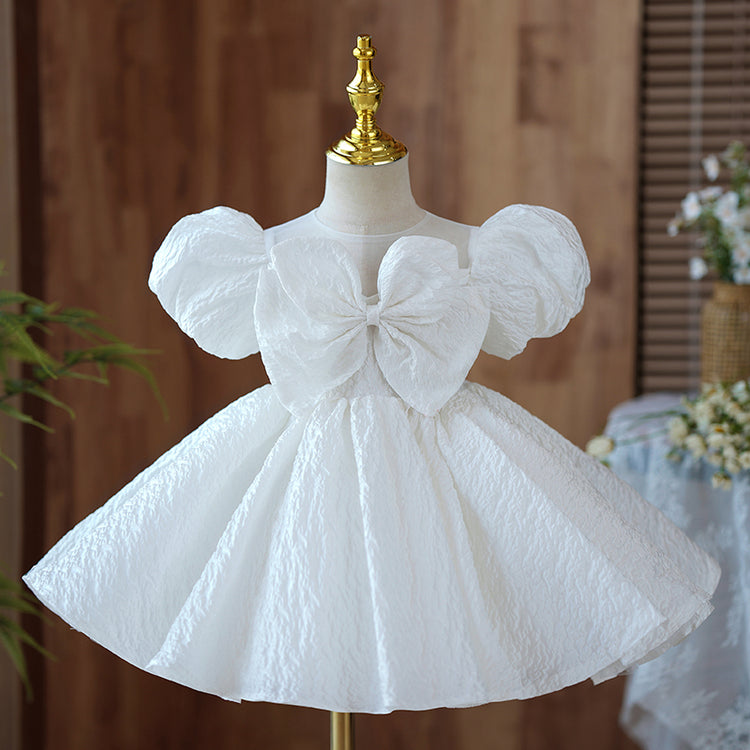 Baby Girl Dress Toddler Prom Baptism White Big Bow Puffy Princess Communion Dress