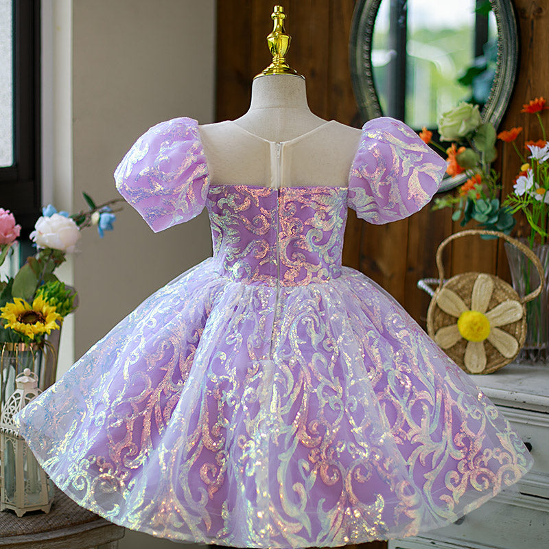 Flower Girl Dress Little Girl Puff Sleeves Summer Cute Sequins Cake Birthday Party Dress, Purple / 3-4 Years (110cm) Flower Girl Dress Little Girl Puff Sleeves Summer Cute Sequins Cake Birthday Party Dress, Purple / 3-4 Years (110cm)