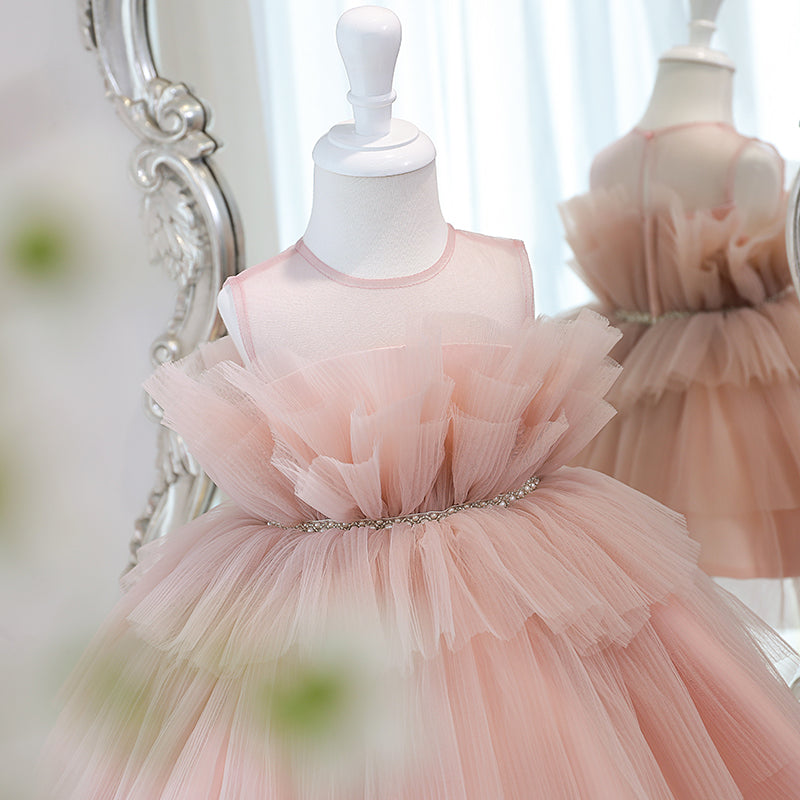 Baby Girl Formal Princess Dresses Girl Summer Sleeveless Round Neck Fluffy Birthday Party Dress