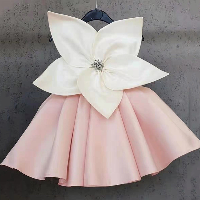 Toddler Pink Bow Party Baby Girls Dress Elegant Birthday Princess Prom Dress Kids Flower Bridesmaid