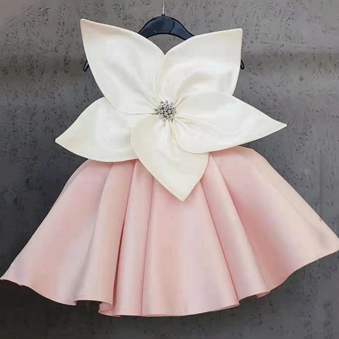 Baby Girl Flower Mesh Overlay Design Bow Tie Vest Dress Birthday Formal Dress main image 0