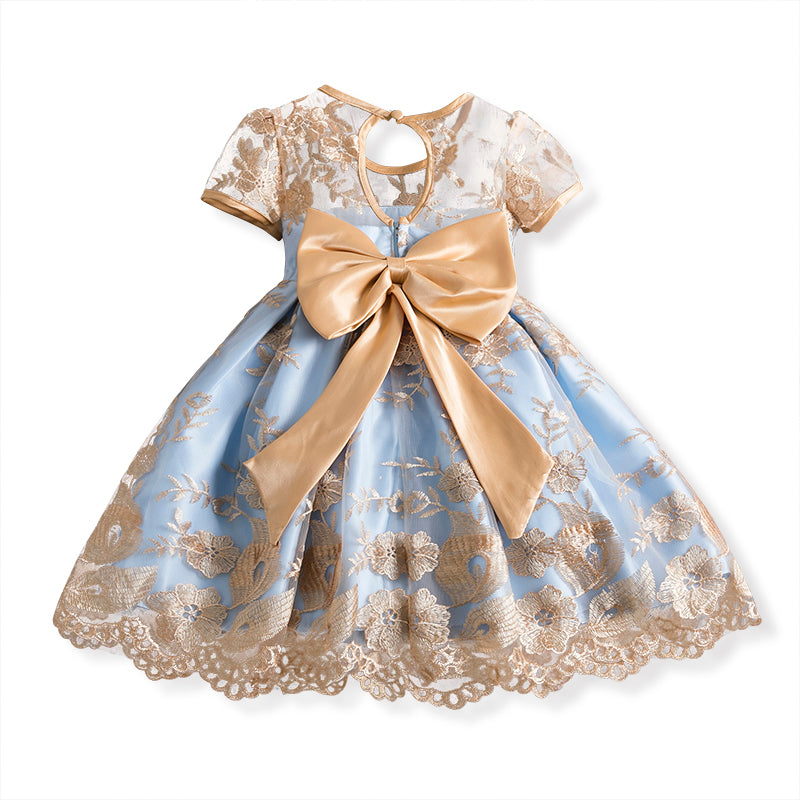 Baby Girl Princess Dress Toddler Summer Embroidery Bow Puffy Birthday Party Dress Girls Pageant Dresses