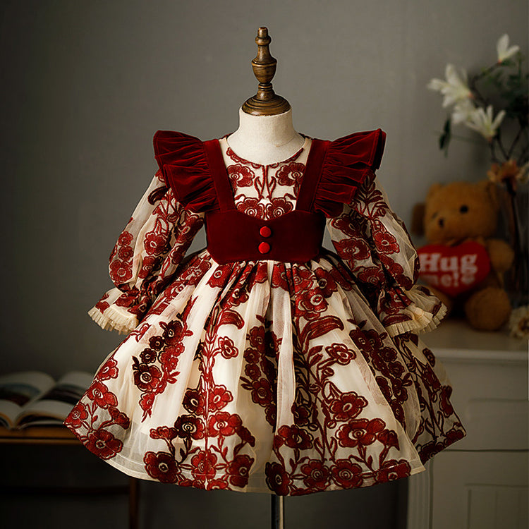 Toddler Prom Dress Baby Girl Flowers Birthday Party Small Fly Sleeve Cake Dress