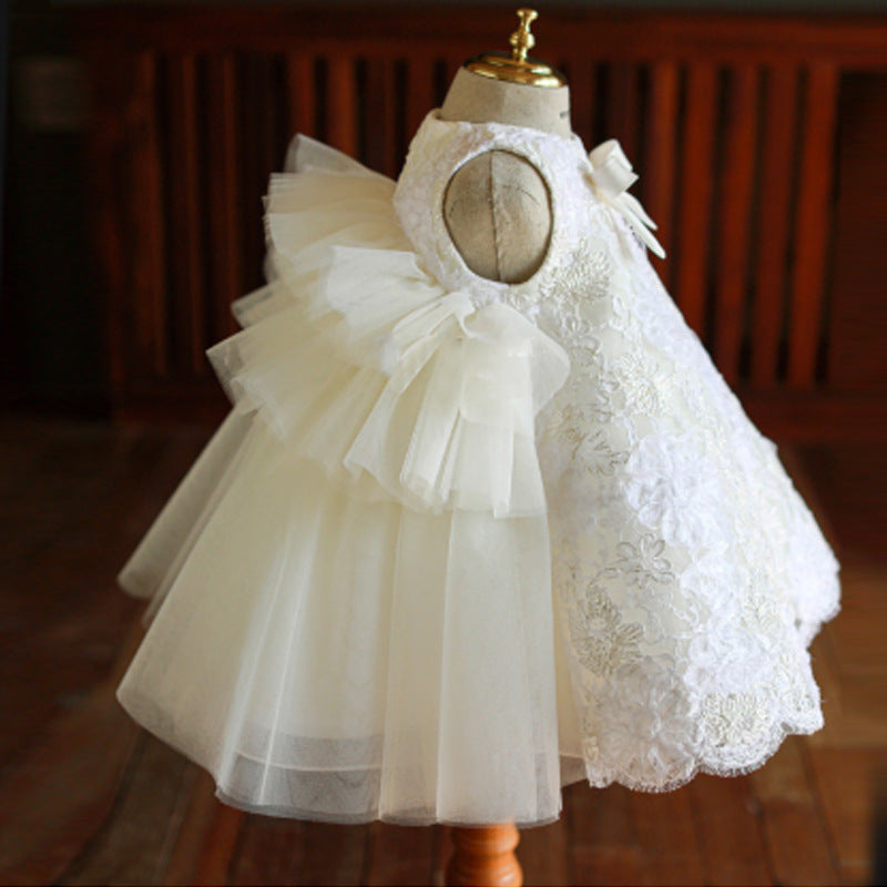Baptism Dresses Baby Girl White Back Puffy Lace Sleeveless Ball Gowns Princess Dresses