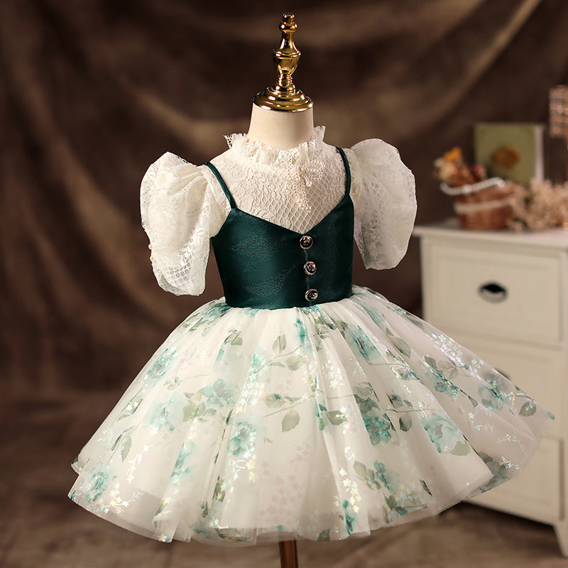 Baby Girl Dress Toddler Puff Sleeves Party Vintage Embroidery Cake Fluffy Princess Dress