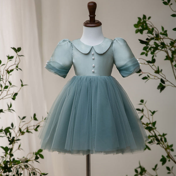 Girl Princess Dress Baby Girl Green Beaded Mesh Vintage Formal Dresses Toddler Ball Gowns