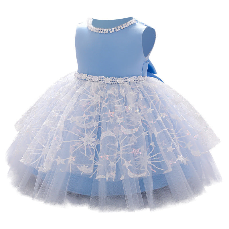 Little Girl Dress Toddler Prom Beaded Round Neck Sleeveless Puffy Princess Dress